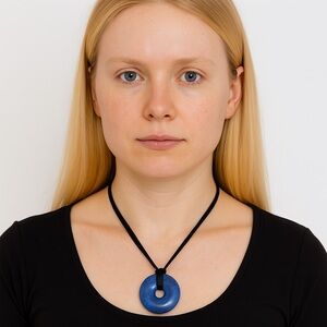 Hand Crafted Blue Jasper Agate Stone Pendant on Black Satin Cord Necklace NEW